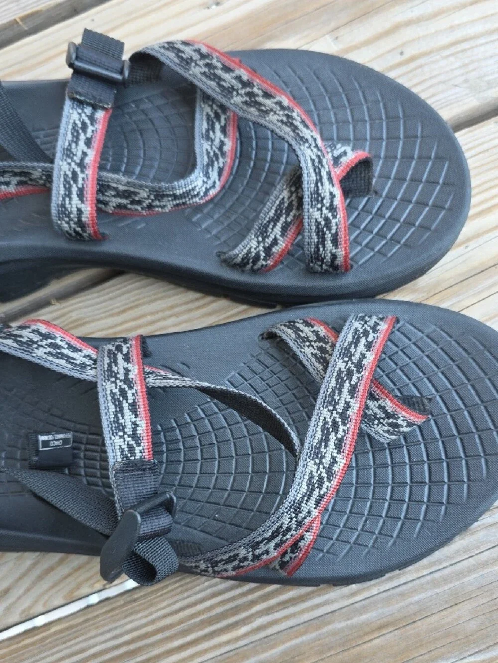 Chaco Men's Black Sandals with Gray and Red Strap Accents